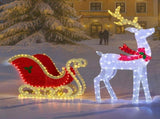 5ft Lighted Christmas Reindeer & Sleigh Outdoor Yard Decoration Set with LED Lights, Red & White 85467541