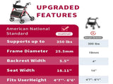 Matinal Foldable Rollator Walkers with Seat for Seniors, 350 lb Capacity, 8'' Big Wheels, 6-Position W3952P384248