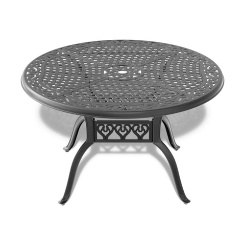 ZUN Ø48-inch Cast Aluminum Patio Dining Table with Black Frame and Umbrella Hole W1710P166023