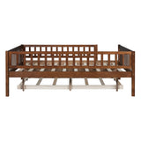 Full Size Wood Daybed with Trundle and Fence Guardrails, Walnut WF301863AAL
