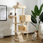 ZUN Multi-functional Cat Tree Tower with Sisal Scratching Post, 2 Cozy Condos, Top Perch, Hammock, 09623379