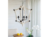 4 - Light Wood Chandelier, Hanging Light Fixture with Adjustable Chain for Kitchen Dining Room Foyer W2078138927
