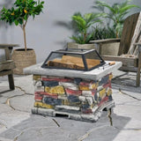 28" Concrete Wood Burning Outdoor Fire Pit Table with Lid - Stone Gray 53657.00