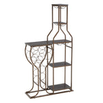 ZUN Grey 11 Bottle Wine Bakers Rack, 5 Tier Freestanding Wine Rack with Hanging Wine Glass Holder and 89622291