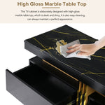 ZUN ON-TREND Luxury TV Stand High Gloss Faux Marble Top for TVs Up to 78'', Rectangle Media Console WF323980AAB