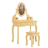Kids Vanity Set with Mirror and Lights and Stool, 5 Storage Drawers, Pretend Play Princess Makeup 00124884