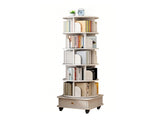 6 Tier Rotating Bookshelf, 360&deg Display Round Spinning Bookshelf with Wheels and Drawer, 85969050