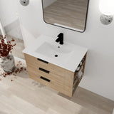 ZUN 30 Inch Wall Mounting Bathroomg Vanity With Sink, Soft Close Drawer and Side Shelf 73518205