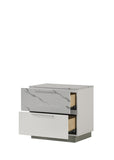 Mist Nightstand Two-Tone High-Gloss Marble & Lacquer Finish with Two Drawers, Velvet-Lined G150108676