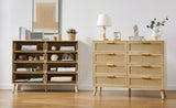 ZUN Bedroom dresser, 8 Double Dresser with rattan drawers, wood chest of drawers for kids living W1162P190402