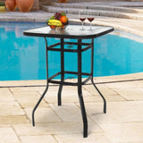 ZUN 31 Inch Patio Bar Table, Square Outdoor Bar Height Bistro Table with Tempered Glass Tabletop & 17769307