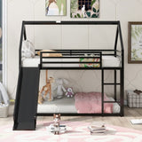 Twin over Twin House Bunk Bed with Ladder and Slide,Black WF283081AAB
