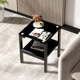 ZUN Black Tempered Glass End Table with 2 layer, Small Side Table for Living Room 87880700