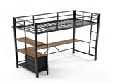 Twin Size Metal Loft Bed with Desk, Bookshelf, Fabric Drawers, Charging Station & LED Light, Heavy 78593971