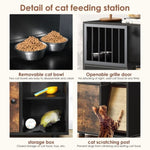 ZUN Cat feeding station, feeding station with cat scratching board, cat locker with storage, black W1687P178033