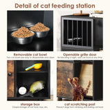 ZUN Cat feeding station, feeding station with cat scratching board, cat locker with storage, black W1687P178033