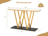 40 Inch Console Table with Faux Marble Top, W-Shaped Metal Frame Entryway Table for Hallway Living 68056638