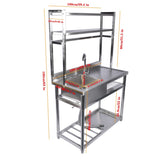 39.4in Stainless Steel Utility Sink Set, Single Bowl Commercial Sink w/ Shelves Single Bowl Sink for 91301593