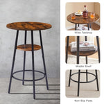 ZUN Round bar stool set with shelves, stool with backrest Rustic Brown, 23.6'' Dia x 35.4'' H W116294524