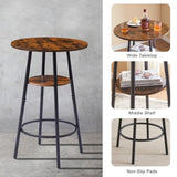 ZUN Round bar stool set with shelves, stool with backrest Rustic Brown, 23.6'' Dia x 35.4'' H W116294524