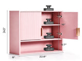 Pink 3-Tier Double-Door Bathroom Wall Cabinet with Melamine-Faced MDF and Slatted Design 19173669