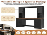 Farmhouse Arched Computer Desk with Hutch, Mid-Century Walnut Home Office Workstation with Charging 37179870