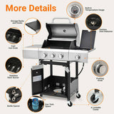 Propane Grill 3 Burner Barbecue Grill Stainless Steel Gas Grill with Side Burner and Cover for W1650P205086