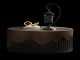 30.31" Round Coffee Table Handcrafted Relief Sturdy Pedestal Wooden Tea Table for Living Room no W3081P357841