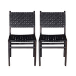 ZUN Upholstered Dining Chair Set of 2, Genuine Leather Woven Side Chair, Rustic Hardwood Frame, Black B011P198370