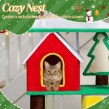 56in Christmas Themed Plush Cat Tree, Multi-level Cat Tower with Cat Condos, Top Crown Perch, Sisal 34481126