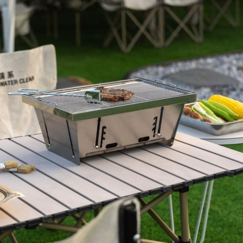 ZUN Folded portable BBQ outdoor charcoal barbecue set for picnic patio camping W853P220596