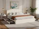 Large-capacity upholstered storage bed with drawers,Beige,Queen N769P385612B