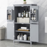 Elegant Bathroom Floor Storage Cabinet, Bathroom Storage Unit, Freestanding Cabinet with 4 Doors, N725P188461E