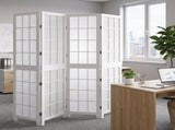 5.41ft White Painted 4-Panel Folding Screen Pine Wood & Non-Woven Fabric 29651562