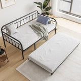Twin Size Metal Daybed Frame with Trundle, Heavy Duty Steel Slat Support Sofa Bed Platform with W840103518