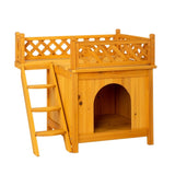 ZUN 2-Story Wooden Feral Cat House Dog House for Outdoor and Indoor, Pet House with Stairs, Yellow 64064816