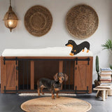 56"L, Furniture Style 2 in 1 Dog Crate with Padded Seat, Sliding Barn Door, Luxury Wooden Dog N843P293660W