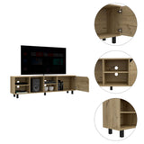 Conquest Tv Stand for TVs up 70", Four Open Shelves, Five Legs, Light Oak B097132942