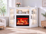 White Corner Fireplace TV Cabinet, 109.5*51*81.3cm, Embossed Particle Board 48588388