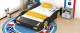 Full Size Race Car-Shaped Platform Bed with Wheels and Storage, BlackYellow WF305760AAB