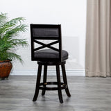 24" Counter Height X-Back Swivel Stool, Espresso Finish, Charcoal Fabric Seat B04660714