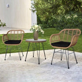 ZUN 3 pcs Wicker Rattan Patio Conversation Set with Tempered Glass Table Flaxen Yellow 13205263