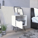 ZUN Augusta Nightstand , End Table, Side Table Single Door Cabinet, Hairpin Legs -White B20092075