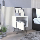 ZUN Augusta Nightstand , End Table, Side Table Single Door Cabinet, Hairpin Legs -White B20092075