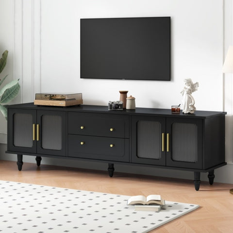 ZUN ON-TREND Retro Design TV Stand Fluted Glass Doors for TVs Up to 78'', Practical Media Console WF325997AAB