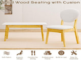 1 Table 2 Chairs 1 Bench Dining Set, Rubber Wood Frame with Beige Upholstered Seats, Natural Wood 59560900