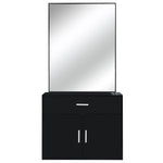 ZUN 15% E0 chipboard linen top 1 drawer 1 door with mirror Salon cabinet black 25921468