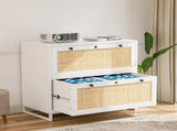 Wide Wooden Filing Cabinet, White Embossed Melamine Faced MDF with Rattan Panel, 2 35151237