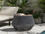 Acacia Wood Side Table with Grey Rope Base - Natural Teak Finish, Modern Coastal Accent for Patio, N770P380264G