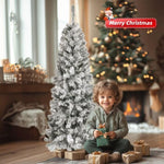 ZUN 6 FT Snow Flocked Hinged Tree, Artificial Pencil Tree, Unlit Artificial 08941158